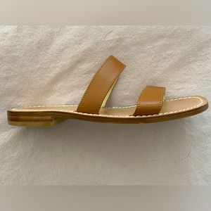 Classic Two-Strap Tan Leather Slide Sandals